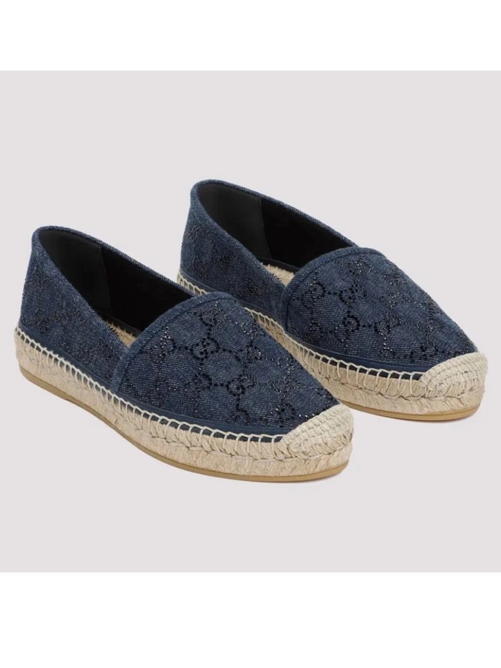 Gucci GG Embellished Denim Espadrille Flats SZ 6.5 NIB Never Worn